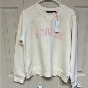 Vineyard Vines Cream Pullover with Pink Logo